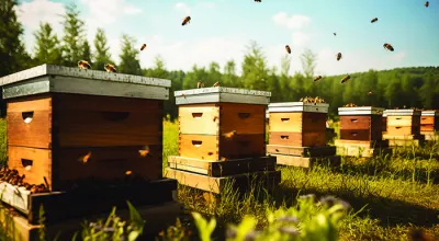 Boxes of beehives on an apiary